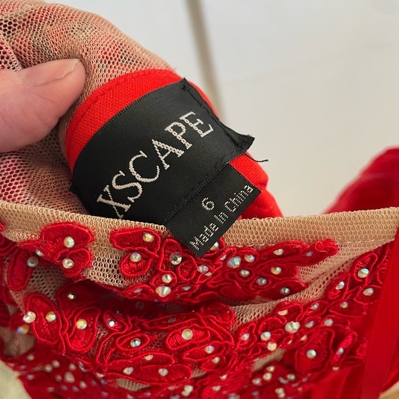 Red dress long Elegant Red Strapless Evening Gown size 6 womens beads lace - Picture 11 of 15